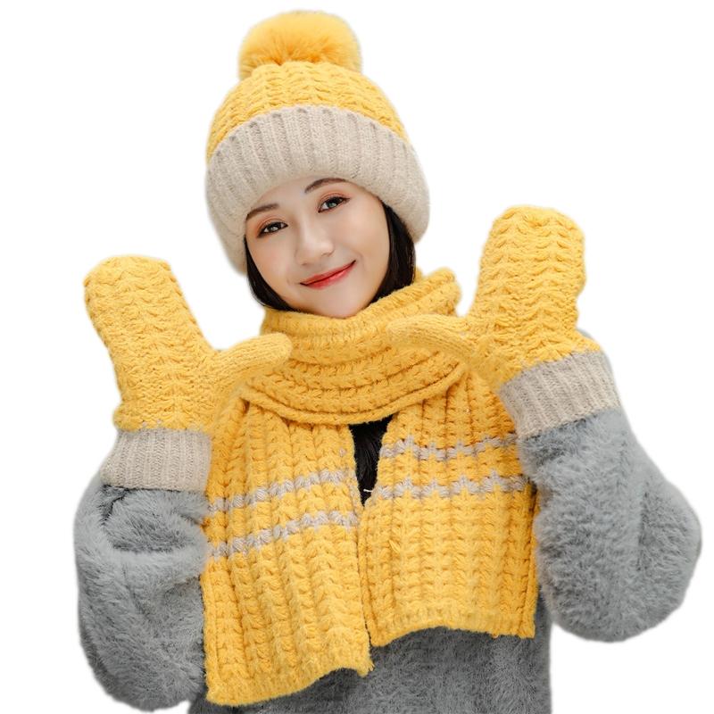 Women Winter 3Pcs Pompom Beanie Hat Long Scarf Gloves Set Contrast Color Chunky Knit Plush Lined Skull Cap Neck Warmer
Women Winter 3Pcs Pompom Beanie Hat Long Scarf Gloves Set Contrast Color Chunky Knit Plush Lined Skull Cap Neck Warmer