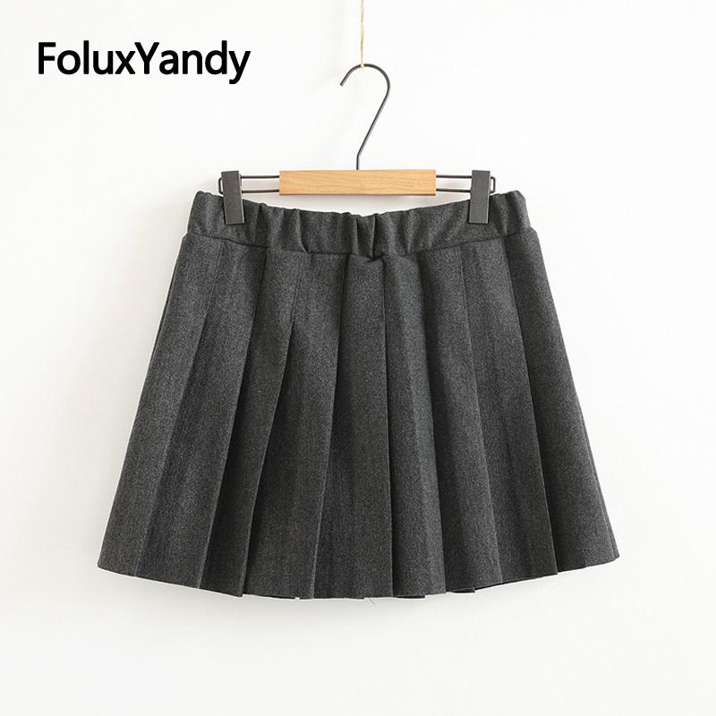 Autumn Winter Skirts Women Plus Size XXXL Slim Casual Woolen Mini Pleated Skirts KKFY4263, Black
