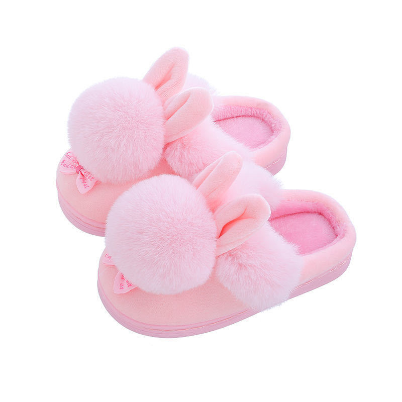 Kids Winter Slippers Infant Baby Fur Ball Soft Slippers Children's Plush Indoor Home Slipper Bowtie Shoes For Toddler Girls 201130