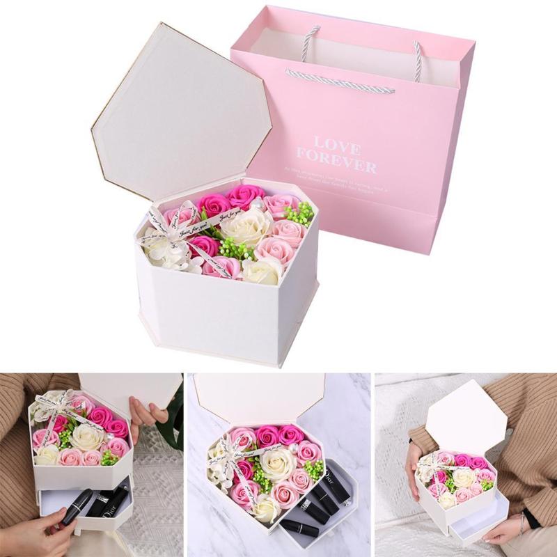 Artificial Rose Flowers Fake Flowers Wedding Birthday Heart Shaped Gift Anniversary Wedding Pink Black Box Flower