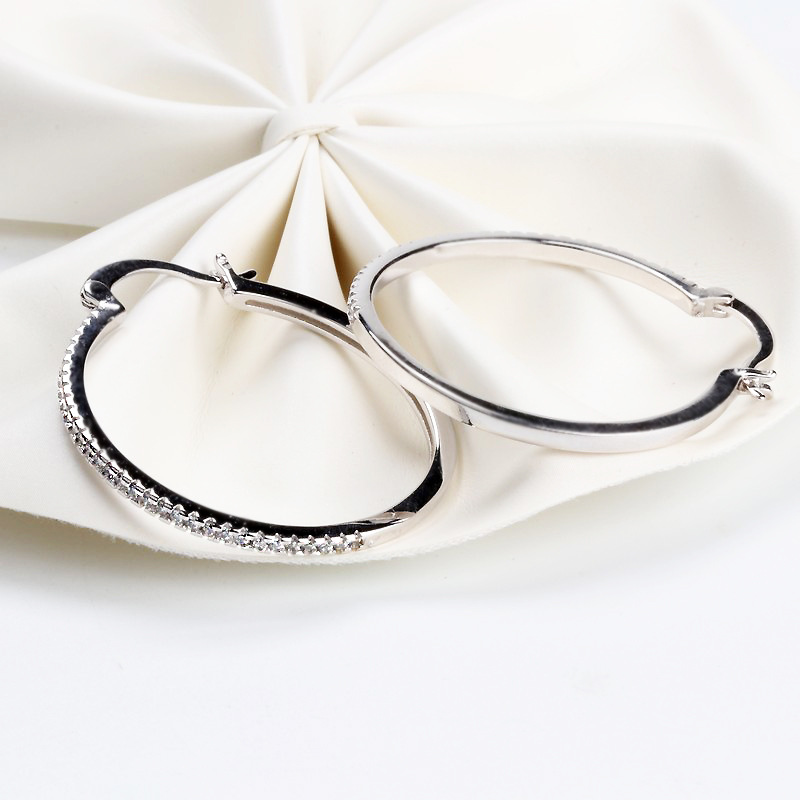 High quality 925 Sterling Silver Big Hoop Earring Full CZ Diamond Fashion bad girl Jewelry Party Earrings 63 J2
