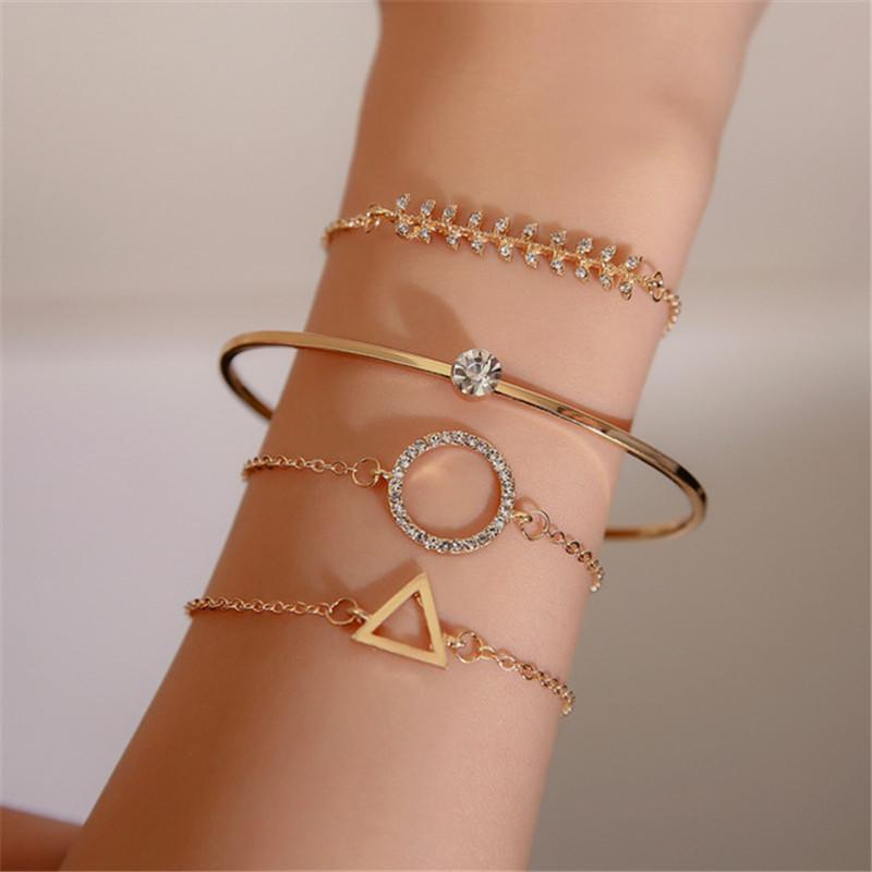 Charm Bracelets 4 Pieces Europe And America Fashion Set Bracelet Zircon Fishbone Leaf Triangular Hollow Geometry Adjustable
Charm Bracelets 4 Pieces Europe And America Fashion Set Bracelet Zircon Fishbone Leaf Triangular Hollow Geometry Adjustable
