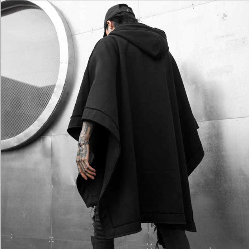 Autumn and winter men's loose Bat Cape National Dark mid-long fashion casual windbreaker hoodie jacket 201222