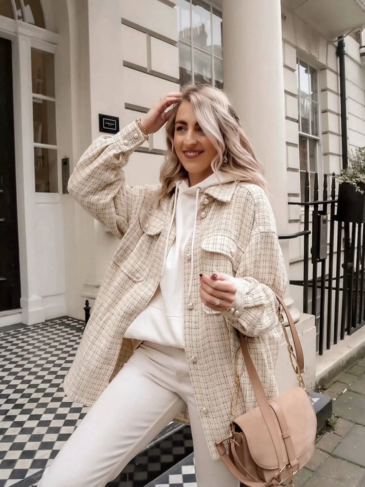 Vintage Stylish Jewelry Buttons Shirt Jackets Women Fashion Pockets Turn-down Collar Check Jacket Cute Girls Chic Coat Outerwear 200930