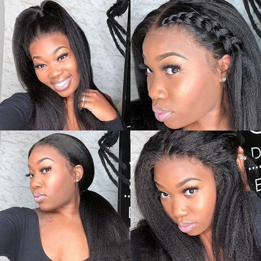 Free part Pre Plucked italian yaki synthetic lace front Wig Kinky Straight 13x4 Brazilian Invisible Lace Wig With Baby Hair