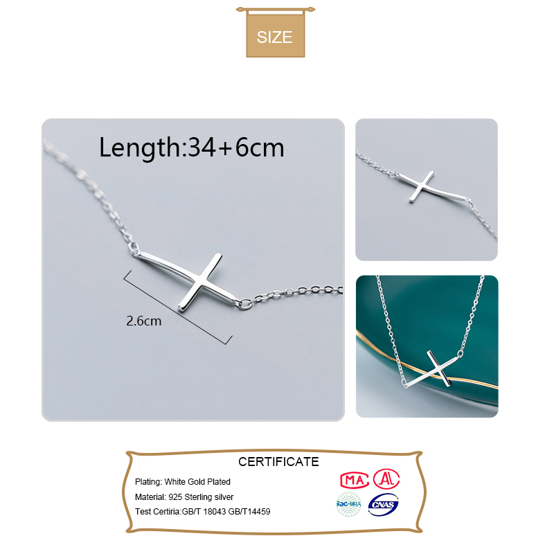 Real 925 Sterling Silver Fashion Bent Cross Pendant Clavicle Necklace or Women Wedding Party S925 Jewelry