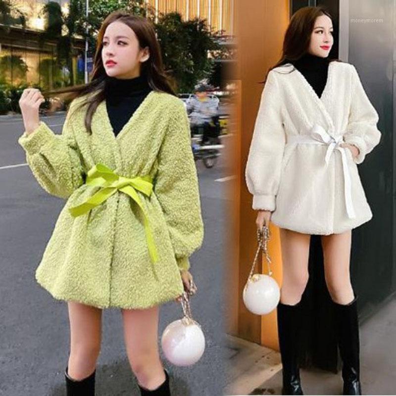 All-Match Temperament Women' Jacket With Straps Waist Lamb Hair Lantern Sleeve Coat High Waist Loose Hidden Button Coat F1181, White
All-Match Temperament Women' Jacket With Straps Waist Lamb Hair Lantern Sleeve Coat High Waist Loose Hidden Button Coat F1181, White
