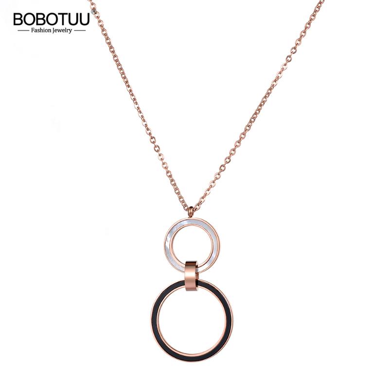 BOBOTUU Stainless Still Necklace Double Circle Black And White Shell Pendant Sweater Chain Rose Gold Color Jewelry BN18246
BOBOTUU Stainless Still Necklace Double Circle Black And White Shell Pendant Sweater Chain Rose Gold Color Jewelry BN18246