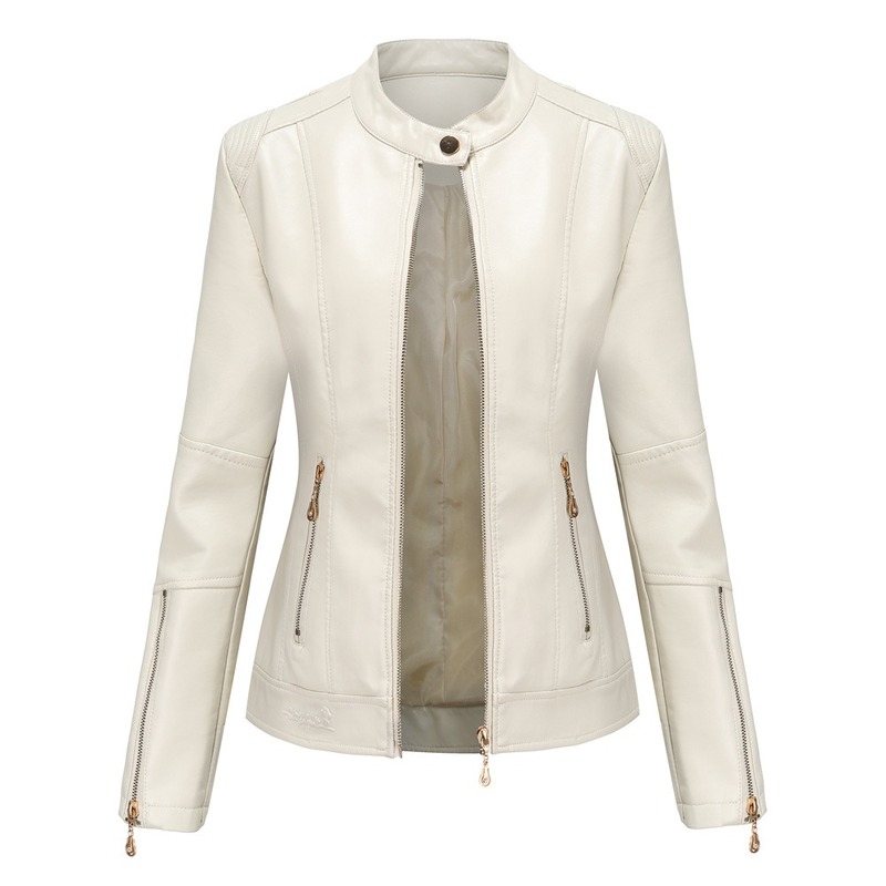 New Autumn Fashion Women Leather Jacket Solid Color PU Slim Short Stand Collar Jacket Women Thin Leather, Beige
New Autumn Fashion Women Leather Jacket Solid Color PU Slim Short Stand Collar Jacket Women Thin Leather, Beige