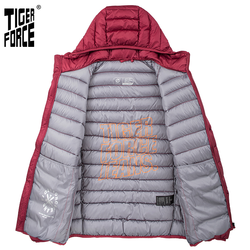 TIGER FORCE New Men's Winter Jacket Hooded cotton Red wine Jackets Sports fashion Casual outdoor men coat Warm Parka 70712 201214