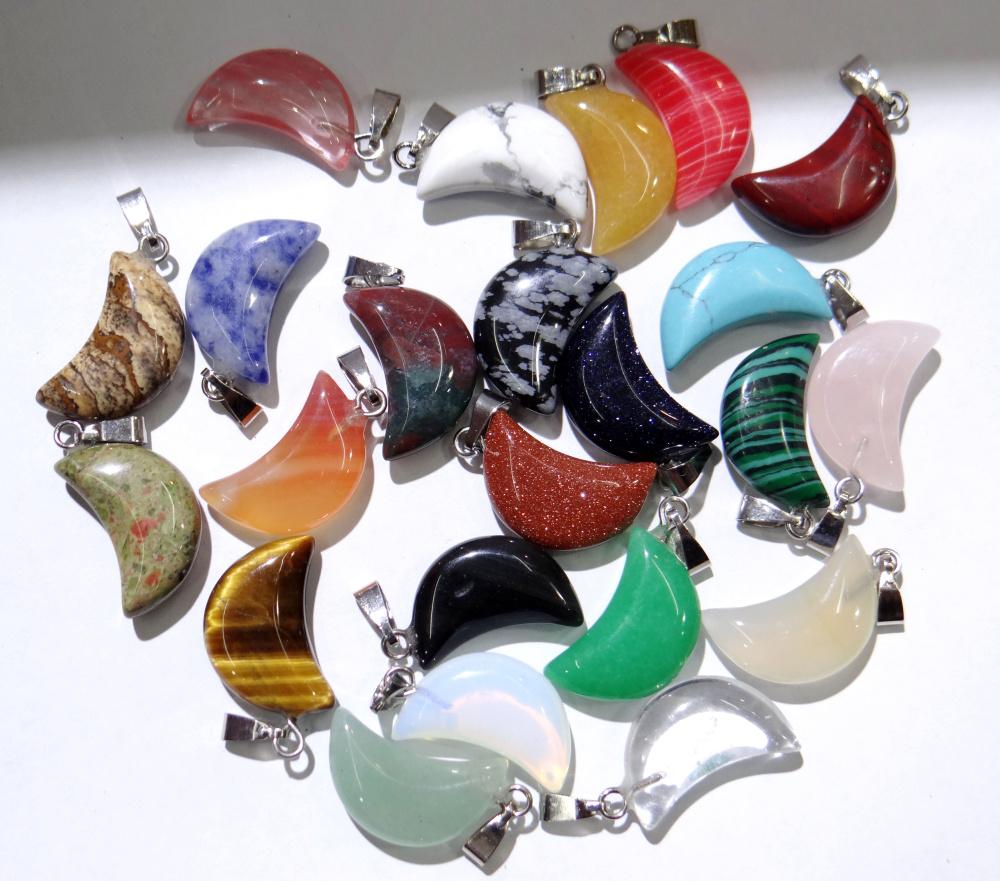 Natural Stone white pink Rose quartz crystal crescent moon shape charms pendants for jewelry making diy earrings necklace