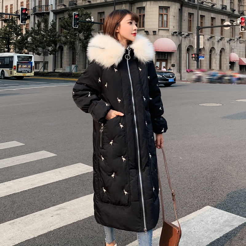women's parkas winter X-long jacket women thick loose hooded fur collar star print plus size female coat chaquetas mujer 201019