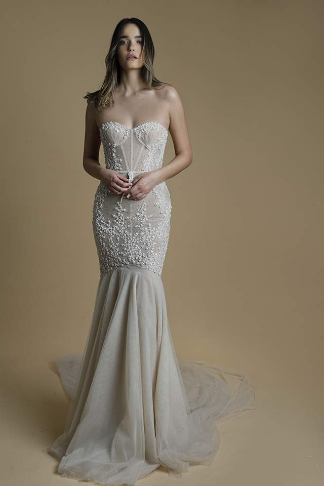 2021 Liz Martinez Mermaid Wedding Dresses Sexy Strapless 3D Floral Lace Appliques Wedding Dress Sweep Train Bridal Gowns vestidos de novia