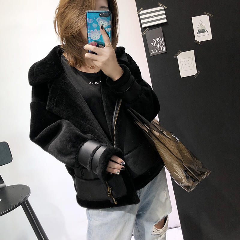 New Winter Short Real Lambs Jacket Women Fashion Superior Quality Natural Fur Shearling Coat Female Motorcycle Clothing Top 201020