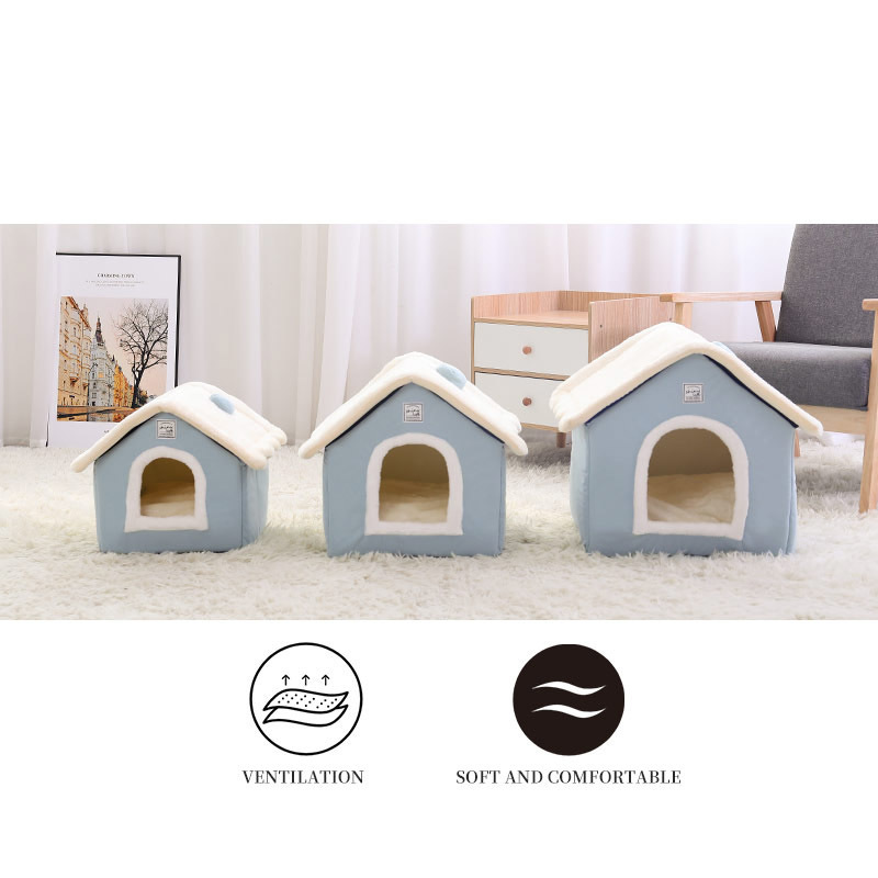 Hoopet Winter Cat House Warm Washable Bed Removable Cover Non Slip Bottom Pet Cave Small Dog Rabbit Nest With Mat 201130