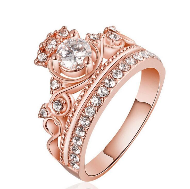 Christmas Gift Luxury Jewelry 925 Sterling Silver&Rose Gold Fill Round Cut White Topaz CZ Diamond Party Women Wedding Crown Band Ring Gift