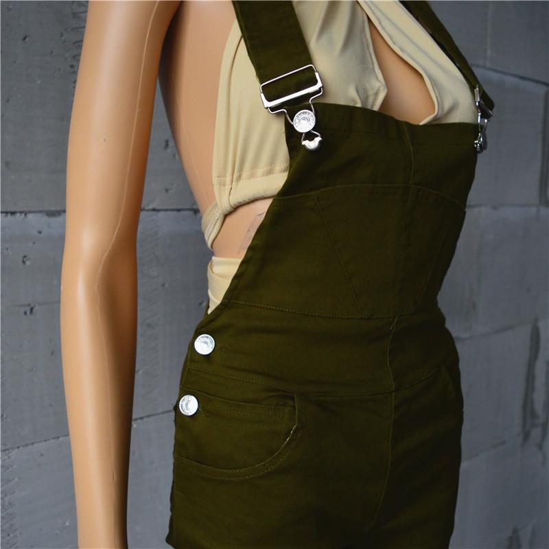 Spring Autumn fashion Tide lady Denim Rompers cute white green Bib buttons strap high quality cotton pockets Jumpsuits