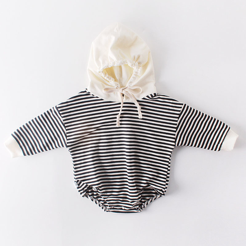Infant Baby Boys Girls Rompers Clothes Stripe Thicken Long Sleeve Hooded Spring Autumn 210429