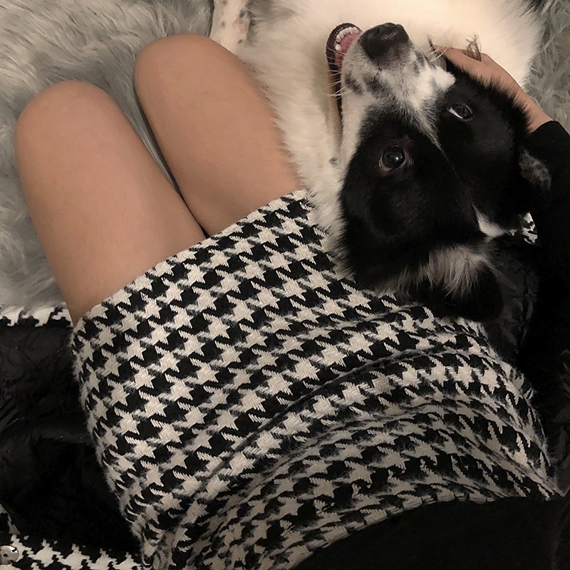 Black and white houndstooth jacket women's autumn and winter woolen jacket popular cashmere stitched ninequarter sleeves 201112