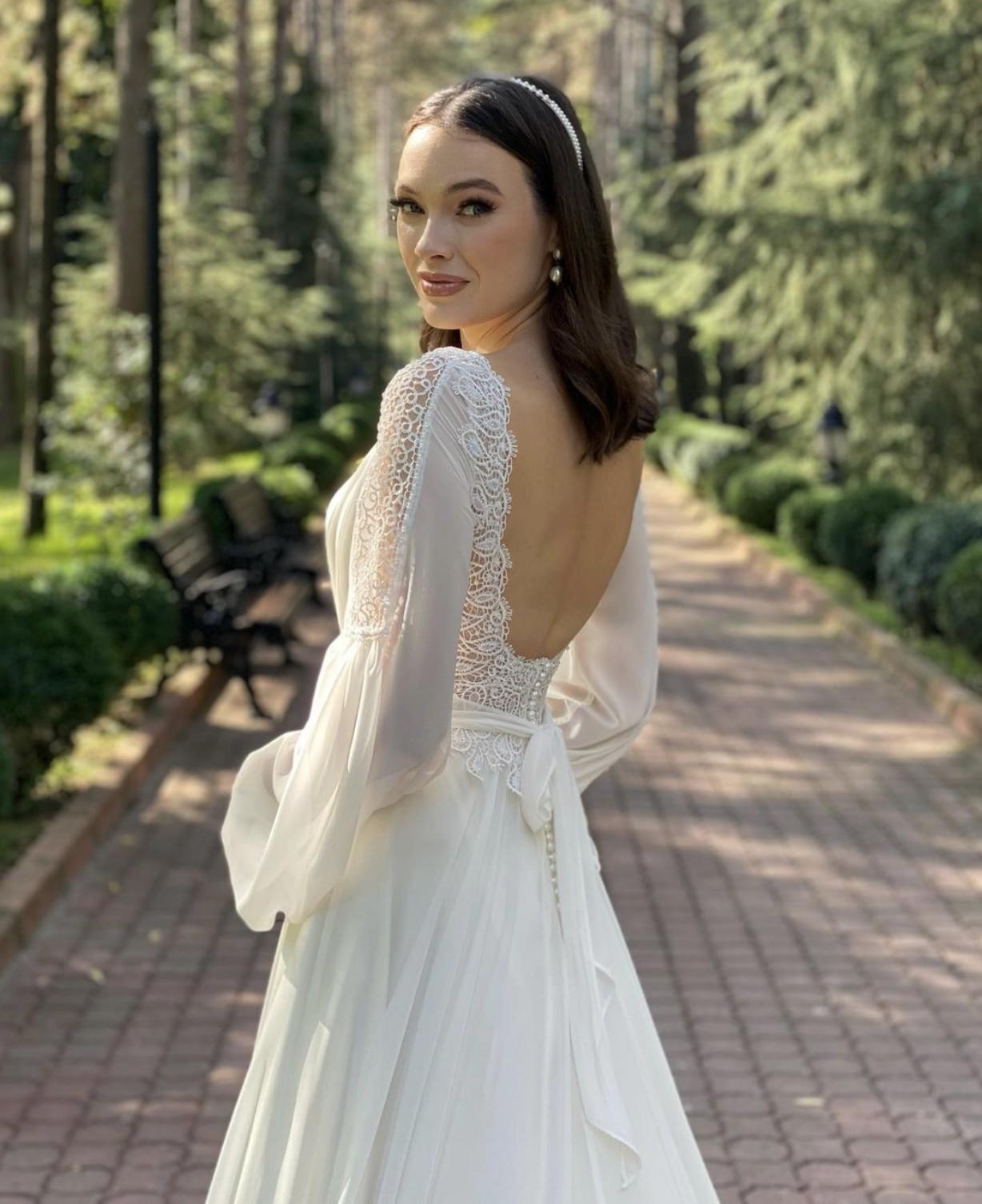 New Wedding Dresses Beach A-line Bridal Gowns Long Sleeve Backless Lace Chiffon Boho 2022 Vestidos De Noiva Mairage