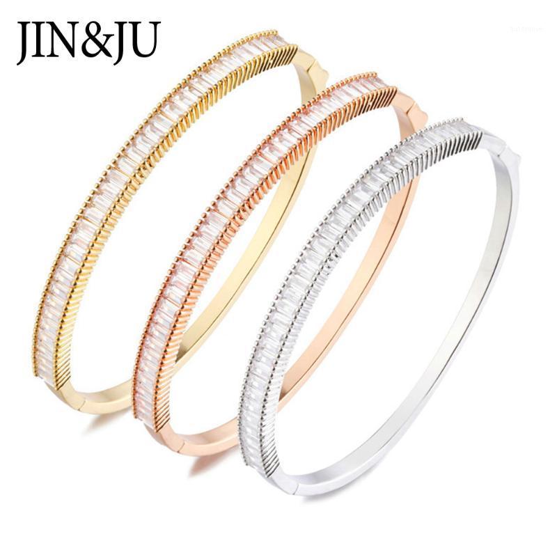 JIN&JU High Quality Fashion Jewelry Bangle Bracelets Silver Color Bangles Cubic Zircon Braceltes For women Birthday Gift1