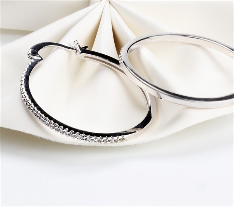 High quality 925 Sterling Silver Big Hoop Earring Full CZ Diamond Fashion bad girl Jewelry Party Earrings 63 J2