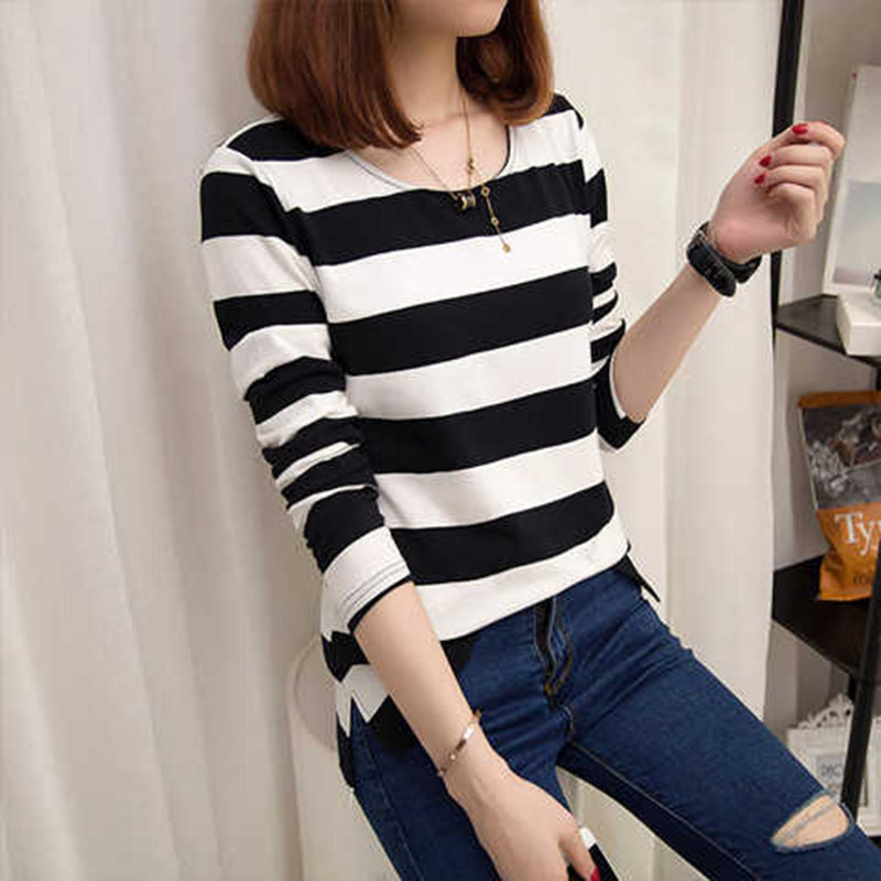 Women Spring Summer Style Casual Shirts Lady Long Sleeve Tops T-shirts Girls Casual Striped Tees Shirs DF2015 201029