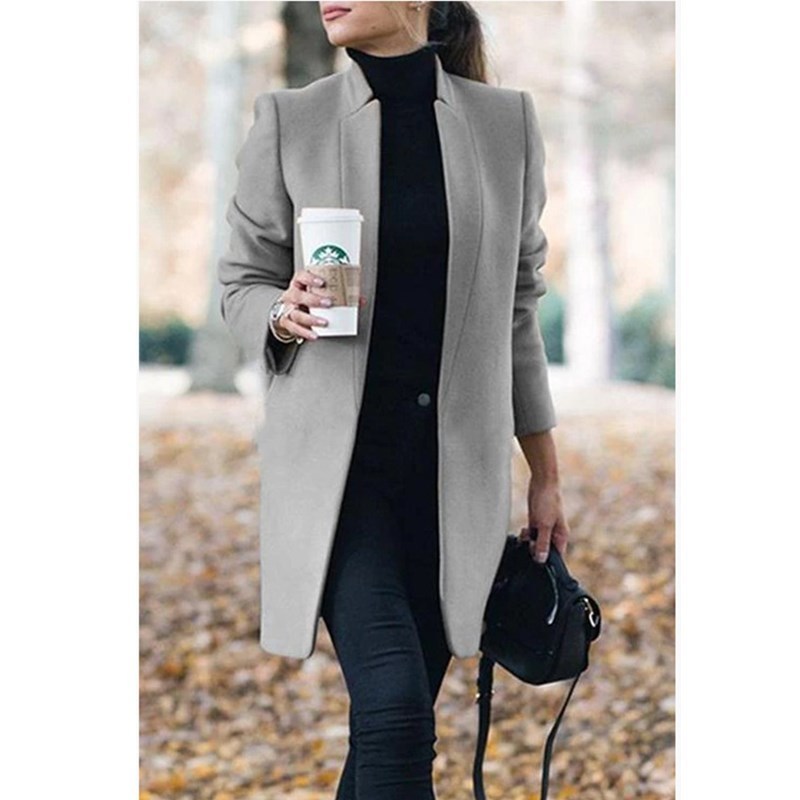 Plus size new women's wool long coat autumn winter standing collar jacket no button women coats 201112