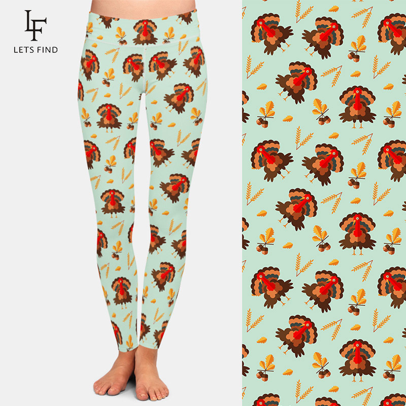 LETSFIND 3D Thanksgiving Turkey Print Leggings High Waist Plus Size Elastic Workout Fashion Casual Women Pants 220307
