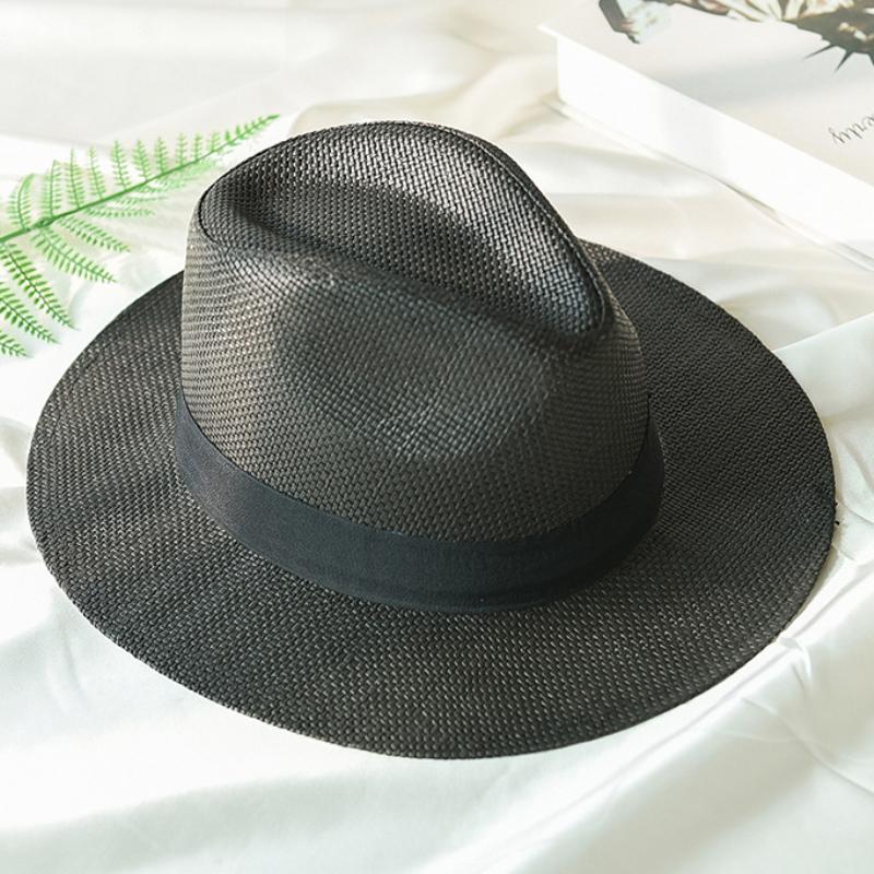 HT2261 2020 New Summer Hats for Men Women Straw Panama Hats Solid Plain Wide Brim Beach with Band Unisex Fedora Sun Hat