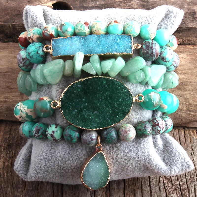 RH Fashion Designer Boho Druzy Stones Beaded Bracelet Natural Stone Druzy Charms 5pc Bracelets Sets For Women Gift DropShip
RH Fashion Designer Boho Druzy Stones Beaded Bracelet Natural Stone Druzy Charms 5pc Bracelets Sets For Women Gift DropShip