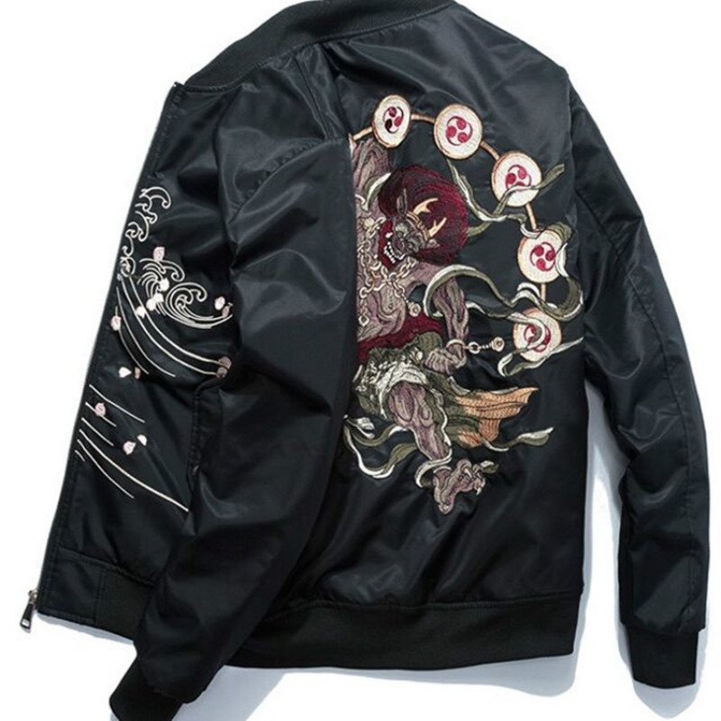 Bomber Jacket Men Winter Embroidery Anime Pilot Jacket Harajuku Japanese Streetwear Baseball Jacket Thick Warm Youth Casual New 201026