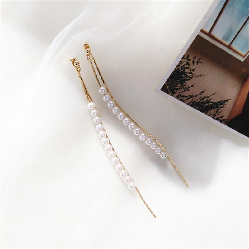 Classic Pearl long earrings female Fashion temperament gold earrings Pearl tassel stud for woman Jewelry