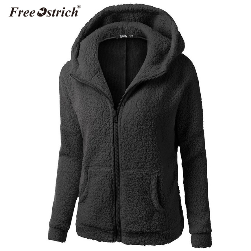 Free Ostrich Winter Warm Fleece Fur Coat Women Long Sleeve Slim Hooded Outerwear Coat Pockets Zipper Plus Size Overcoat T200319