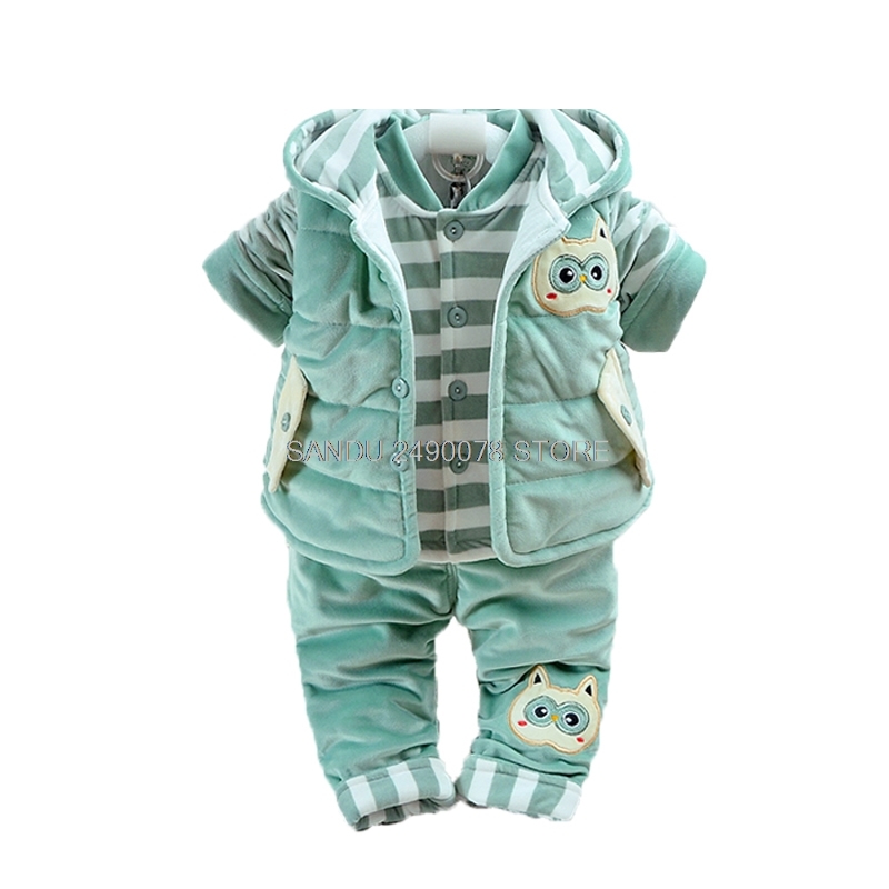 Winter Newborn Baby Boy&Girl Clothing Set for Infant Kids Flannel Cotton Padded Clothes 3pcs Children Warm Outerwear Suits Y1105
