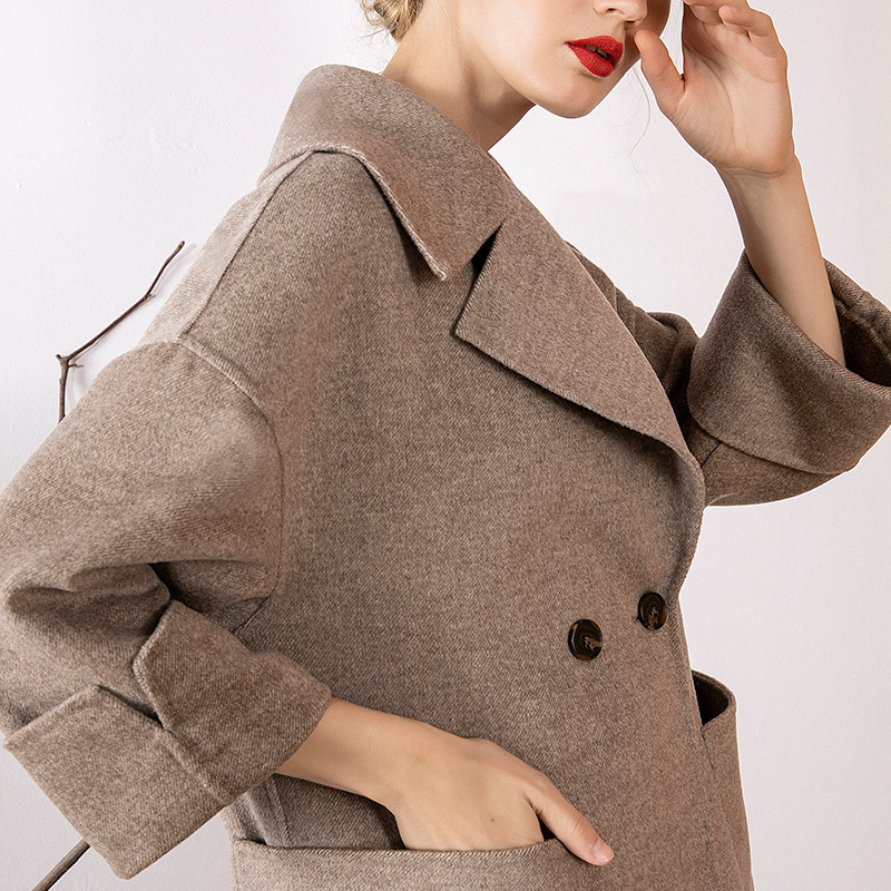 Womens womens wool coat womens Euro American color suit collar loose doublesided cashmere coat 201102