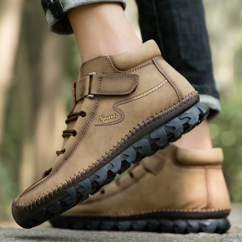 New Winter Men's Comfortable Men Ankle Thick Plush Warm Snow Leather Autumn Outdoor Man Motorcycle Boots 38-48 201102