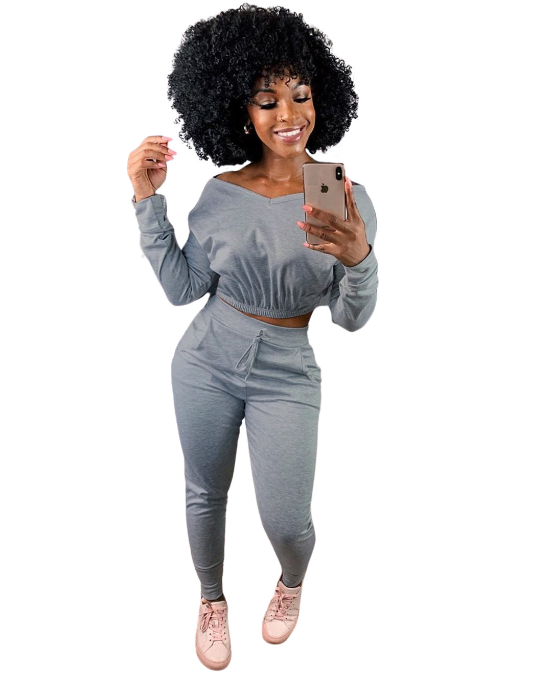 Pants Spot 2021 European and American V-neck solid color strapless sports two-piece home service