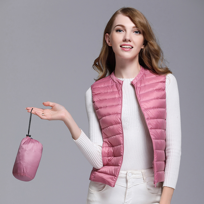Fitaylor New Women 90% White Duck Down Vest Women Ultra Light Duck Down Vest Jacket Autumn Winter Round Collar Sleeveless Coat 201030