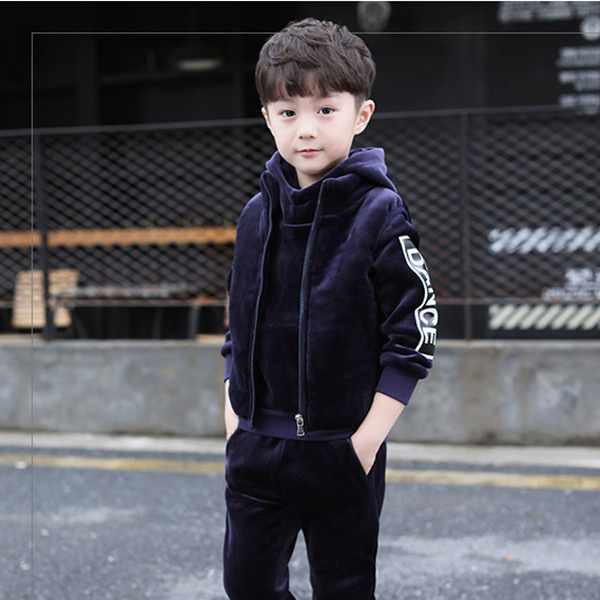 Brand Boys Warm Thicken Fleece Hoodies+Pants+Vest 3pcs Sets Girl Winter Sets Children Clothes Kids Casual Suits Christmas Outfit Y1107