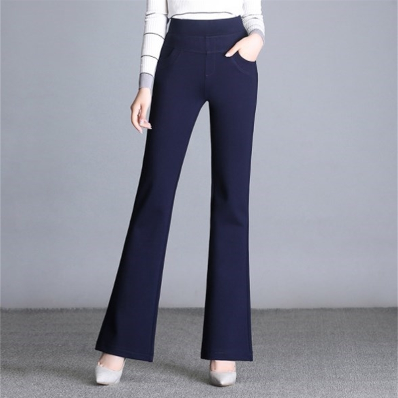 Ol Style Womens High Waist Flared Pants Black White Red Blue Plus Size Bell Bottom Pants Office Ladies Stretch Flare Trouser 6XL 201012