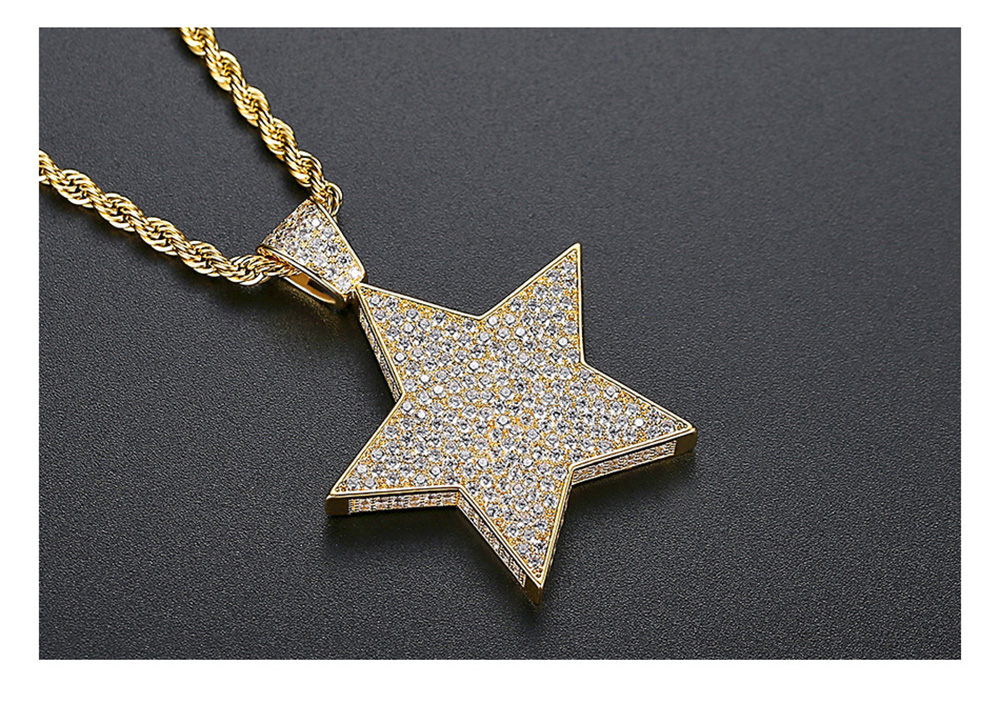 Hip Hop Shining Full Zircon Star Pendant Necklace Gold Plated Bling Mens Necklace Rap Jewelry Gold/Silver