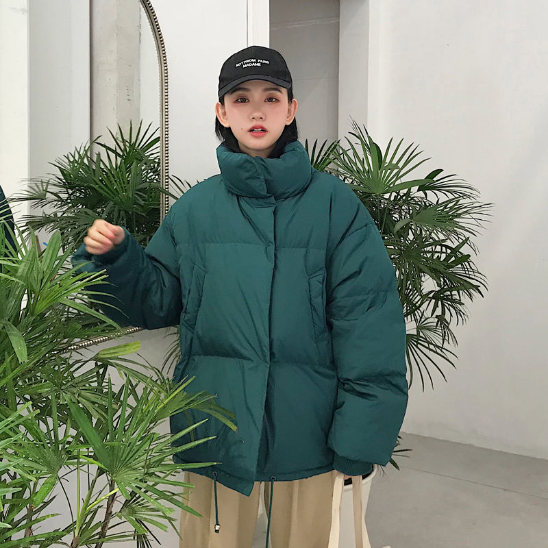 Korean Style Winter Puffer Jacket Women Stand Collar Solid Black White Female Coat Loose Oversized Womens Short Parka Coats 201019