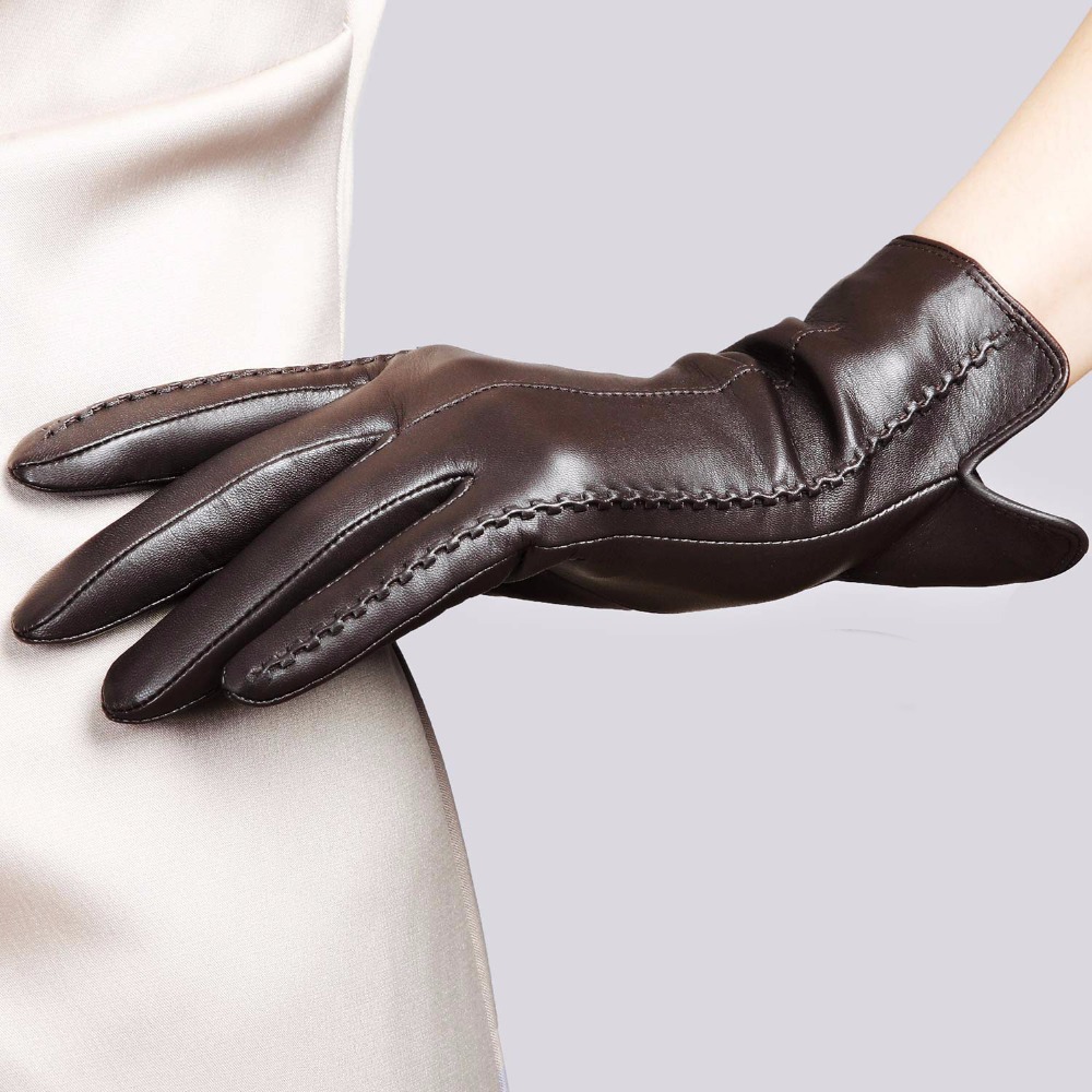 Elegant Women Genuine Leather Gloves Thin Silk Lining Goatskin Driving Gloves Hot Trend Female Glove L085NN 201021