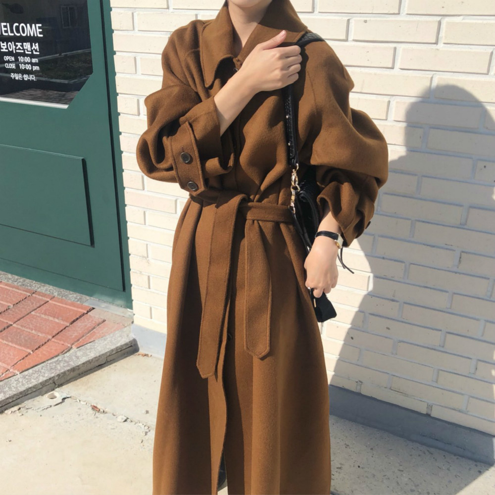 Women Vintage Winter Oversized Long Cashmere Coat Jacket Single Breasted Woolen Overcoat Sashes Cardigan Outerwear LJ201201