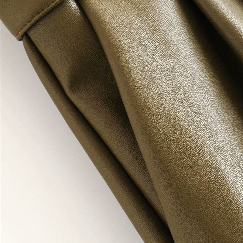 winter army green leather pants high waist paperbage pants women sweatpants fashion streetwear 201112