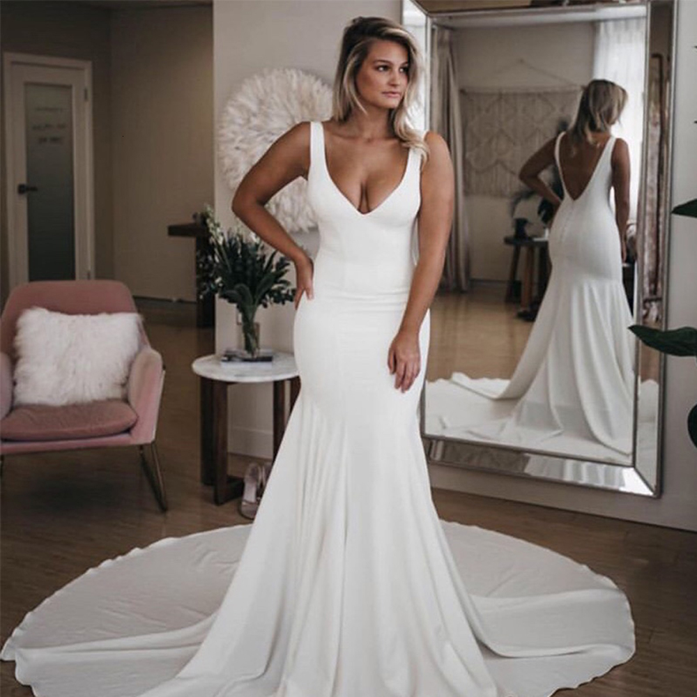2021 New Arrival of Soft Satin Mermaid Wedding Dresses Sexy with Sleeveless V-necked Sleeves Plus Size Dressed As Plain Bride G9T7, Ivory
2021 New Arrival of Soft Satin Mermaid Wedding Dresses Sexy with Sleeveless V-necked Sleeves Plus Size Dressed As Plain Bride G9T7, Ivory