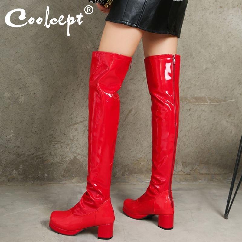 Coolcept Plus Size 30-43 Women Over Knee Boots Patent Leather Round Toe Women Winter Long Boots Fashion Cool Shoes, Black
Coolcept Plus Size 30-43 Women Over Knee Boots Patent Leather Round Toe Women Winter Long Boots Fashion Cool Shoes, Black