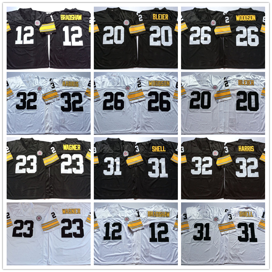 Pittsburgh Steelers Vintage 12 Terry Bradshaw 20 Rocky Bleier 23 Mike Wagner Rod Woodson Donnie Shell Franco Harris Football Jersey, Black;red
Pittsburgh Steelers Vintage 12 Terry Bradshaw 20 Rocky Bleier 23 Mike Wagner Rod Woodson Donnie Shell Franco Harris Football Jersey, Black;red