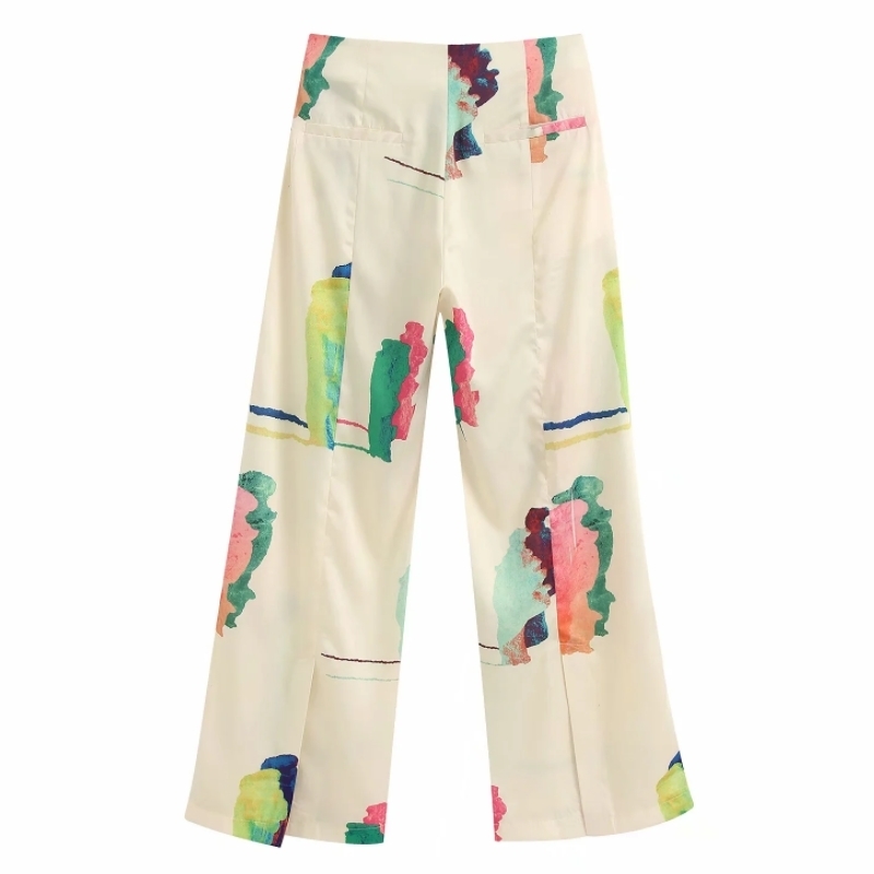 New Women popular colorful painting wide leg pants femme leisure zipper Trousers office lafy wear casual slim chic pants P603 201111